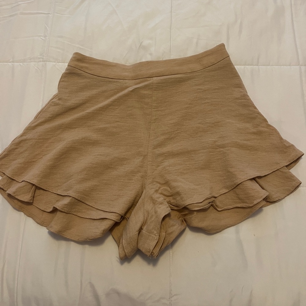 Beige High Rise Shorts